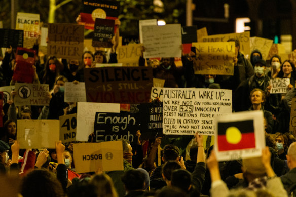 Thousands gather in Sydney's CBD on Tuesday night. 