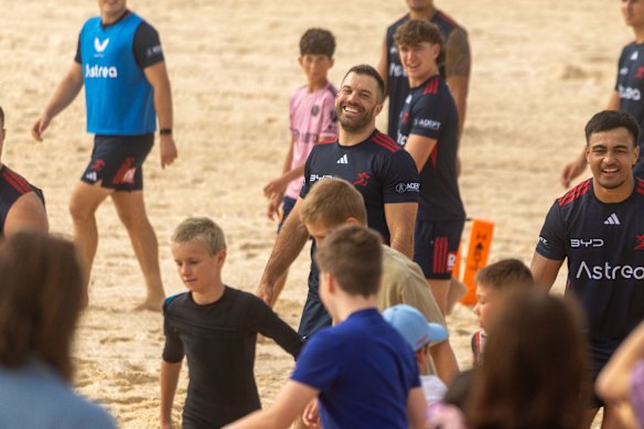 Skipper James Tedesco takes part in a beach session at Bondi on Tuesday.