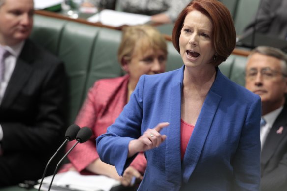 Julia Gillard let loose against Tony Abbott, who was the opposition leader. 