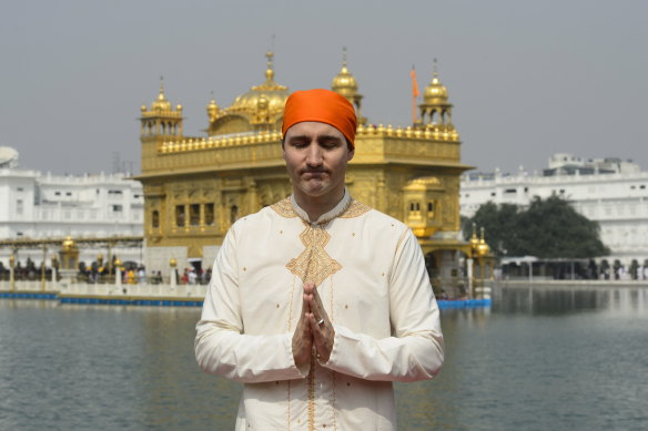 Canadian Prime Minister Justin Trudeau visits the Golden Temple in Amritsar, India in 2018.