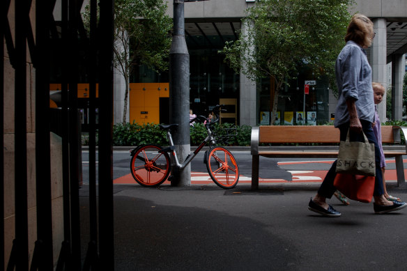 A Mobike abandoned in the Sydney CBD.