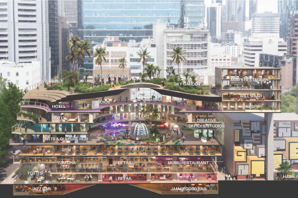 An artist’s impression of the planned Merivale development at Little Collins Street. 