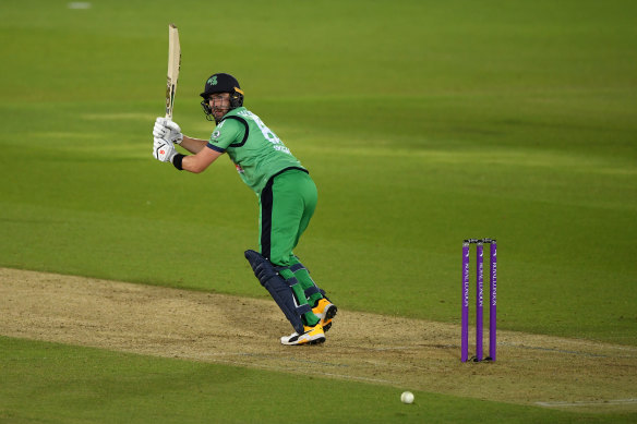 Irish captain Andy Balbirnie flicks one away during the win over England.