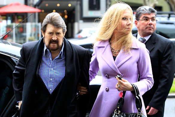 Derryn Hinch  arriving home with his wife, Chanel, after a court ruling of  five months’ home detention.