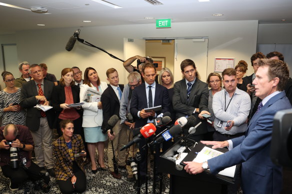 Attorney General Christian Porter’s press conference in Perth on Wednesday. 