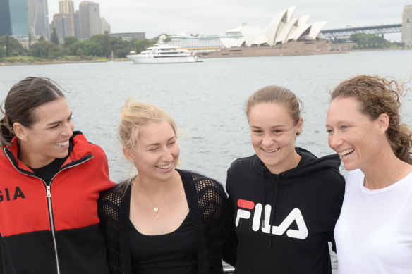 Day at sea: Gavrilova with Australia's tennis stars on Sydney Harbour.