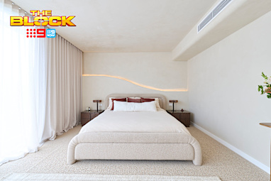 EMBARGO 23/8/2026 8:45PM The Block 2026 Week 3 Room Reveal Lisa and Rosco Main Bedroom and walk-in wardrobe