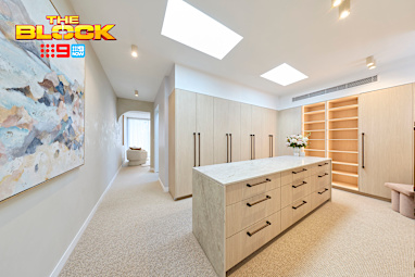EMBARGO 23/8/2026 8:45PM The Block 2026 Week 3 Room Reveal Lisa and Rosco Main Bedroom and walk-in wardrobe
