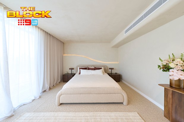 EMBARGO 23/8/2026 8:45PM The Block 2026 Week 3 Room Reveal Lisa and Rosco Main Bedroom and walk-in wardrobe