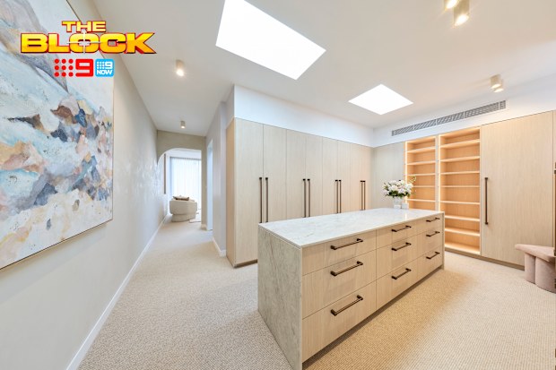 EMBARGO 23/8/2026 8:45PM The Block 2026 Week 3 Room Reveal Lisa and Rosco Main Bedroom and walk-in wardrobe