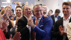 Tino Chrupalla and Alice Weidel, leaders of the far-right Alternative for Germany party, celebrate in Berlin.