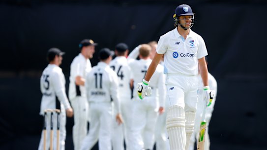 Sam Konstas after being dismissed for four on Saturday in Perth.