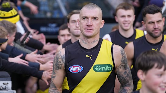 Dustin Martin played his final AFL match against the Kangaroos on July 30.