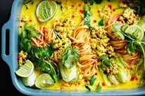 Adam Liaw’s quick chicken and coconut noodles.