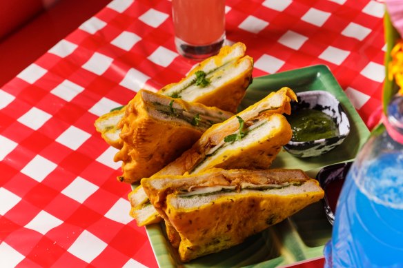 Bread pakora involves a spicy potato stuffing and slices of fried bread.