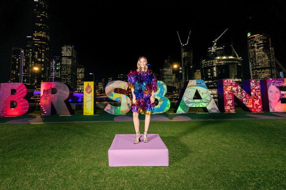 Model Loli Watson in a Rachel Burke dress at South Bank Parklands for the Brisbane Fashion Festival.