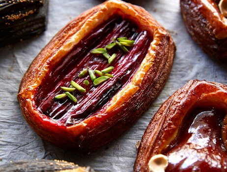 Rhubarb and pear danishes.