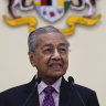 Malaysian interim leader Mahathir Mohamad speaks during a press conference on Thursday.