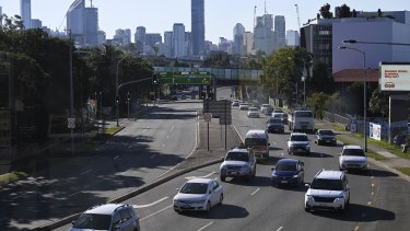 Traffic, cars on Ipswich road M7 in Brisbane.