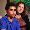 Nadine Barkey and her 12-year-old son Alon at their home.