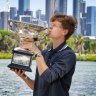 Jannik Sinner with the spoils of victory - the Norman Brookes Challenge Cup - after his win in Sunday’s men’s singles final at the Australian Open. 