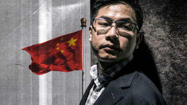 Wang Liqiang, a Chinese spy who has defected to Australia. Illustration: Mark Stehle, Portrait: Steven Siewert