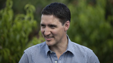 Canadian Prime Minister Justin Trudeau at a farm visit in Summerland, British Columbia on Monday.