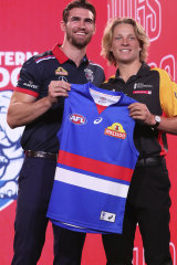 Cody Weightman and Bulldogs captain Easton Wood on draft day 2019