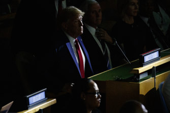 US President Donald Trump sat briefly in the audience.