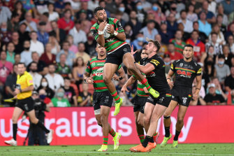Alex Johnston scored a try in Souths’ grand final loss to Penrith.
