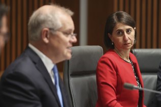 Prime Minister Scott Morrison and NSW Premier Gladys Berejiklian during a national cabinet press conference.