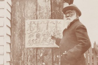 Barak at work on a drawing at the Coranderrk settlement in 1902. 