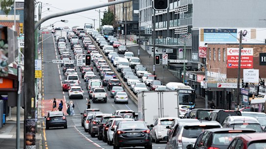 City-bound motorists were backed up on Victoria Road after the Gladesville Bridge just after 9am on Thursday.