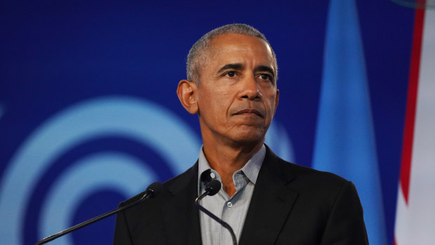 Former US president Barack Obama speaks during day nine of COP26.