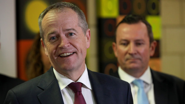 Leader of the Opposition Bill Shorten at a press conference at the North Metropolitan Tafe in Northbridge after announcing the $400 million GST top-up on Wednesday.