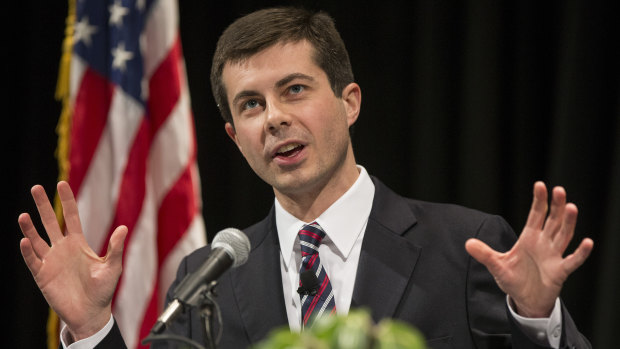 South Bend, Indiana mayor Pete Buttigieg delivers his State of the City address in 2014.