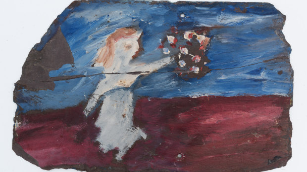 Figure With Flowers, a work on slate by Sidney Nolan, was discovered in a drawer at late artist Mirka Mora's Richmond studio.