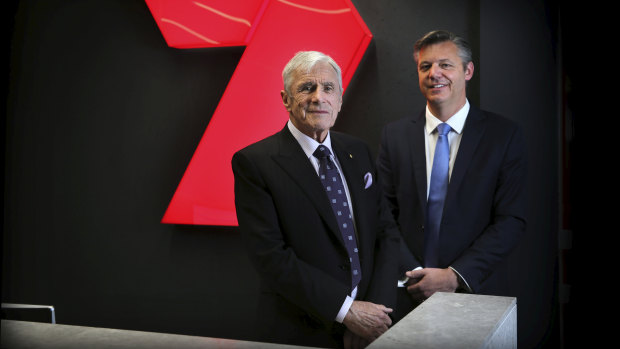 Kerry Stokes with newly appointed CEO James Warburton at the Network's Everliegh studios, Sydney.  