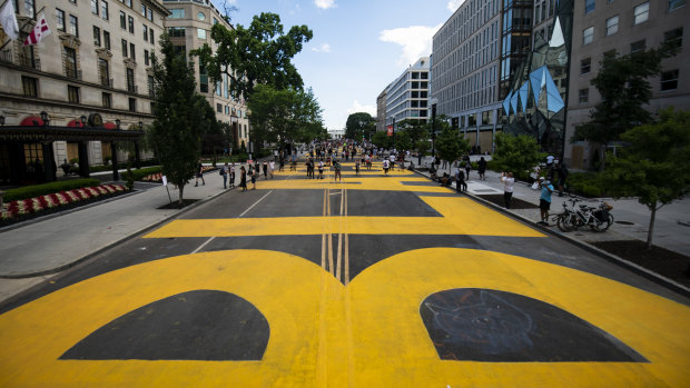 "Black Lives Matter" is seen painted on a street in Washington, DC.