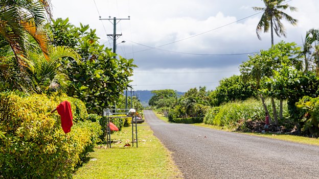 Red flags in Apia, Samoa, indicate vaccinations are wanted at those homes.