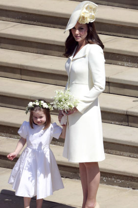 The Duchess of Cambridge and Princess Charlotte arrive at the wedding of Prince Harry and Meghan Markle on Saturday.