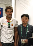 Australian Open stringer Pin Lay, right, with top men's player Rafael Nadal pictured at the 2016 Rio Olympics.