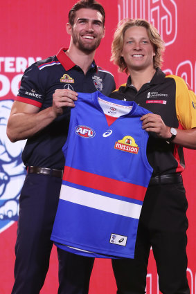 Cody Weightman and Bulldogs captain Easton Wood on draft day 2019