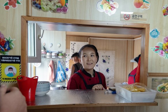 Enkhjin Dorjbayar runs a dumpling store on the Mongolian-Chinese border. 