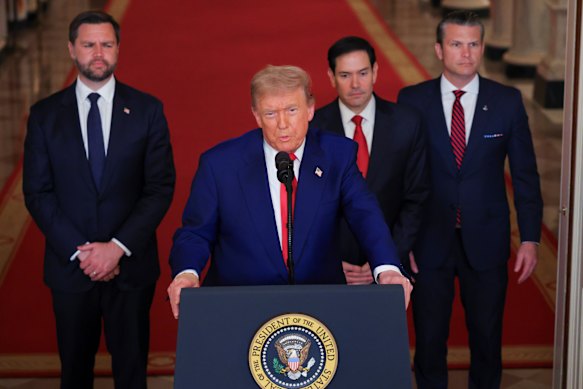 US President Donald Trump with (from left) Vice President JD Vance, Secretary of State Marco Rubio and Defence Secretary Pete Hegseth.