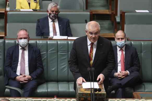 The Prime Minister Scott Morrison as he delivered his Closing the Gap update to Parliament last year. 