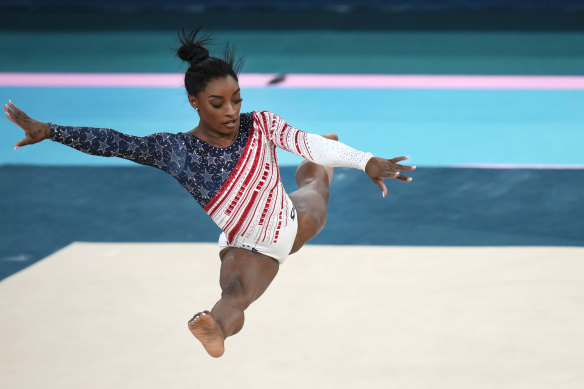 Simone Biles in action at the Paris Games.