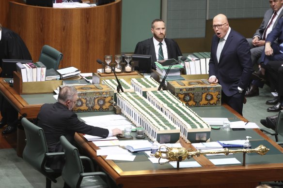 Opposition Leader Peter Dutton makes a statement supporting the government.