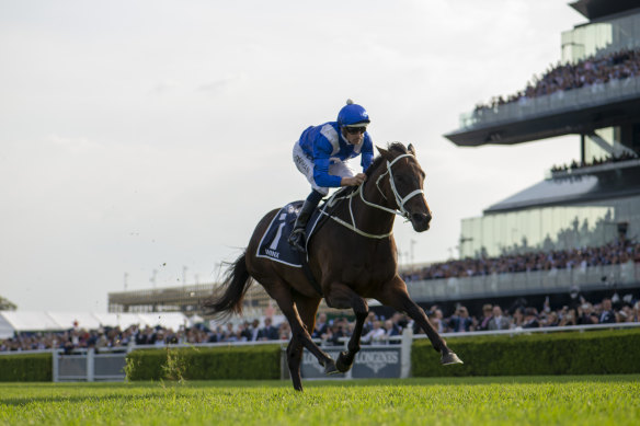Winx wins her final race at Randwick in April 2019.