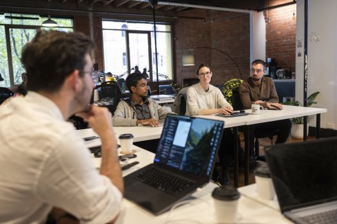 Katie Roberts-Hull and Jonathan O’Brien during a YIMBY meeting.